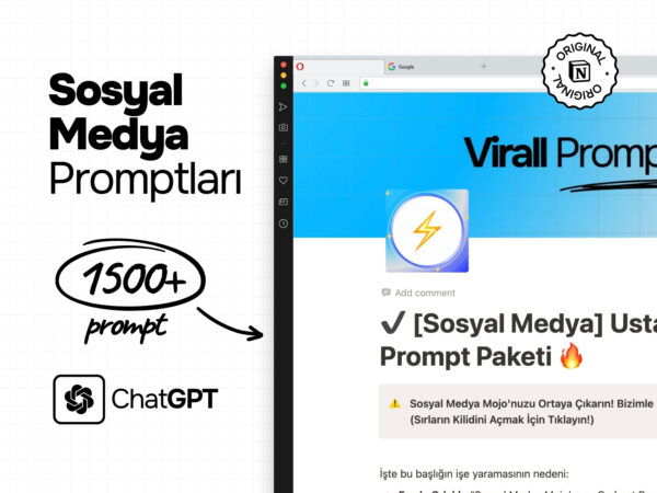 1500+ Sosyal Medya Promptları, ChatGPT Uyumlu, Notion Dostu 🚀 Viral İçerik İçin Sosyal Medya Promptları
